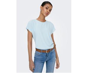 Kurzarmshirt ONLY "ONLMOLLY S/S O-NECK DOBBY TOP JRS", Damen, Gr. M, blau (winter sky), Jersey, Obermaterial: 80% Polyester, 20% Viskose, unifarben, regular fit normal, Rundhals, Shirts, Materialmix,