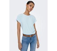 Kurzarmshirt ONLY "ONLMOLLY S/S O-NECK DOBBY TOP JRS", Damen, Gr. XS, winter sky, Jersey, Obermaterial: 80% Polyester, 20% Viskose, unifarben, regular fit normal, Rundhals, Shirts, Materialmix, regula