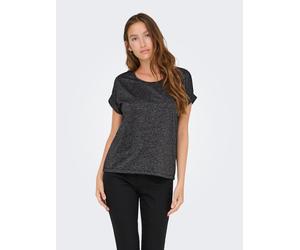 Kurzarmshirt ONLY "ONLMOSTER GLITTER S/S TOP NOOS JRS", Damen, Gr. L, silber (schwarz detail:silber lurex), Jersey, Obermaterial: 75% Viskose, 11% Polyester, 11% metallisierte Fasern, 3% Elasthan, Gli