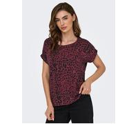 Kurzarmshirt ONLY "ONLMOSTER - Shirt mit Animal-Print und lockerem Schnitt", Damen, Gr. L (40), rot (tawny port aop:leo aop), Single Jersey, Obermaterial: 75% Viskose, 20% Polyester, 5% Elasthan, bedr