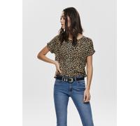 Kurzarmshirt ONLY "ONLMOSTER - Shirt mit Animal-Print und lockerem Schnitt", Damen, Gr. L (40), schwarz (schwarz aop:leo aop), Single Jersey, Obermaterial: 75% Viskose, 20% Polyester, 5% Elasthan, ani