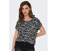 Kurzarmshirt ONLY "ONLMOSTER - Shirt mit Animal-Print und lockerem Schnitt", Damen, Gr. S (36), weiß (cloud dancer), Single Jersey, Obermaterial: 75% Viskose, 20% Polyester, 5% Elasthan, bedruckt, loo