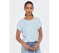Kurzarmshirt ONLY "ONLMOSTER STRIPE S/S O-NECK TOP JRS NOOS", Damen, Gr. XS (34), clear sky stripes:cloud dancer, Jersey, Obermaterial: 75% Viskose, 20% Polyester, 5% Elasthan, gestreift, regular fit 
