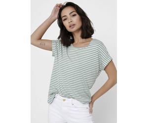 Kurzarmshirt ONLY "ONLMOSTER STRIPE S/S O-NECK TOP JRS NOOS", Damen, Gr. XS (34), grün (jadeite with stripes), Jersey, Obermaterial: 75% Viskose, 20% Polyester, 5% Elasthan, gestreift, regular fit nor