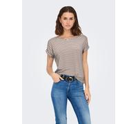 Kurzarmshirt ONLY "ONLMOSTER STRIPE S/S O-NECK TOP JRS NOOS", Damen, Gr. XS, beige (etherea stripes:cloud dancer), Jersey, Obermaterial: 75% Viskose, 20% Polyester, 5% Elasthan, gestreift, regular fit