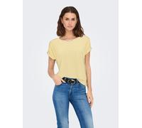 Kurzarmshirt ONLY "ONLMOSTER STRIPE S/S O-NECK TOP JRS NOOS", Damen, Gr. XS, pale banana stripes:cloud dancer, Jersey, Obermaterial: 75% Viskose, 20% Polyester, 5% Elasthan, gestreift, regular fit nor