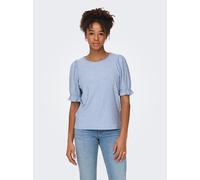 Kurzarmshirt ONLY "ONLNEW SMILLA LIFE S/S PUFF TOP JRS", Damen, Gr. L, soft chambray, Jersey, Obermaterial: 95% Polyester, 5% Elasthan, unifarben, regular fit normal, Rundhals, elastischer Bund, Shirt