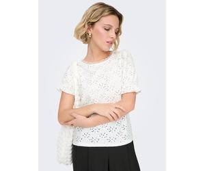 Kurzarmshirt ONLY "ONLNEW SMILLA LIFE S/S PUFF TOP JRS", Damen, Gr. XS, cloud dancer, Jersey, Obermaterial: 95% Polyester, 5% Elasthan, unifarben, regular fit normal, Rundhals, elastischer Bund, Shirt