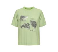 Kurzarmshirt ONLY "ONLNEWFLORA S/S ART O-NECK TOP BOX JRS", Damen, Gr. XS (34), grün (winter pear print:tropical embrace), Jersey, Obermaterial: 100% Polyester, bedruckt, regular fit normal, Rundhals,