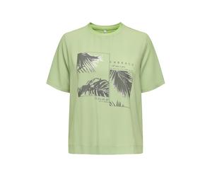 Kurzarmshirt ONLY "ONLNEWFLORA S/S ART O-NECK TOP BOX JRS", Damen, Gr. XS (34), grün (winter pear print:tropical embrace), Jersey, Obermaterial: 100% Polyester, bedruckt, regular fit normal, Rundhals,
