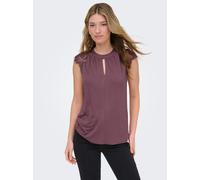 Kurzarmshirt ONLY "ONLNICOLA S/S TOP CS JRS", Damen, Gr. L, lila (rose braun), Jersey, Obermaterial: 100% Viskose, unifarben, regular fit normal, Rundhals, Spitze, Shirts, Viskose, regular fit, Rundha