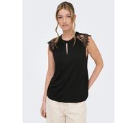 Kurzarmshirt ONLY "ONLNICOLA S/S TOP CS JRS", Damen, Gr. L, schwarz, Jersey, Obermaterial: 100% Viskose, unifarben, regular fit normal, Rundhals, Spitze, Shirts, Viskose, regular fit, Rundhals (441365