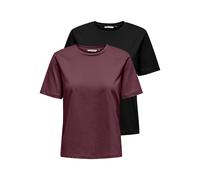 Kurzarmshirt ONLY "ONLONLY - Doppelpack T-Shirts für Alltag und Freizeit", Damen, Gr. XS, windsor wine pack:schwarz, windsor wine, Jersey, Obermaterial: 100% Baumwolle, unifarben, regular fit, Rundhal