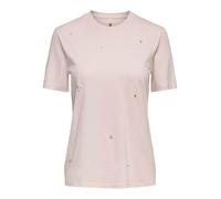 Kurzarmshirt ONLY "ONLPARKER S/S O-NECK BLING TOP BOX JRS", Damen, Gr. M, pale lila detail:all over stone and pearl mix, Jersey, Obermaterial: 50% Baumwolle, 50% Modal, unifarben, figurbetont normal,