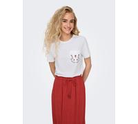Kurzarmshirt ONLY "ONLPOLLY LIFE REG S/S POCKET TOP BOX JRS", Damen, Gr. M, hellweiß print:flower wreath, Jersey, Obermaterial: 100% Baumwolle, bedruckt, regular fit normal, Rundhals, Shirts, Baumwoll