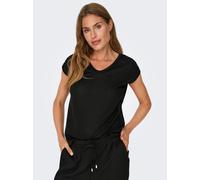 Kurzarmshirt ONLY "ONLSILVERY S/S V NECK LUREX TOP JRS NOOS", Damen, Gr. L, schwarz, Jersey, Obermaterial: 60% Polyester, 24% Viskose, 16% metallisierte Fasern, unifarben, modisch, loose fit normal, R