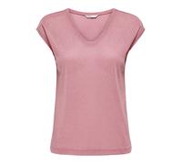 Kurzarmshirt ONLY "ONLSILVERY S/S V NECK LUREX TOP JRS NOOS", Damen, Gr. XL, bonbon detail:tone in tone lurex, Jersey, Obermaterial: 60% Polyester, 24% Viskose, 16% metallisierte Fasern, loose fit nor