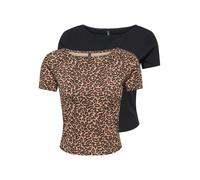 Kurzarmshirt ONLY "ONLSUSAN SHORT S/S 2 PACK TOP CS JRS", Damen, Gr. S, schwarz pack:leo, Jersey, Obermaterial: 95% Baumwolle, 5% Elasthan, bedruckt, unifarben, slim fit normal, Rundhals, Shirts (7688