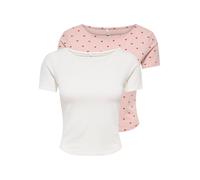 Kurzarmshirt ONLY "ONLSUSAN SHORT S/S 2 PACK TOP CS JRS", Damen, Gr. XS, cloud dancer pack:rose smoke with hearts, Jersey, Obermaterial: 95% Baumwolle, 5% Elasthan, bedruckt, unifarben, slim fit norma