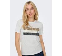 Kurzarmshirt ONLY "ONLTANYA LIFE REG S/S LEO PRINT TOP JRS", Damen, Gr. M, cloud dancer print:unique, Jersey, Obermaterial: 100% Baumwolle, bedruckt, regular fit, Rundhals, Shirts (16480965-M) cloud d