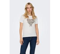 Kurzarmshirt ONLY "ONLTANYA LIFE REG S/S LEO PRINT TOP JRS", Damen, Gr. XS, cloud dancer print:heart, Jersey, Obermaterial: 100% Baumwolle, bedruckt, regular fit, Rundhals, Shirts (92243218-XS) cloud 