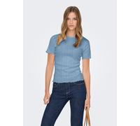 Kurzarmshirt ONLY "ONLTENNA O-NECK S/S TOP JRS NOOS", Damen, Gr. M, soft chambray, Jersey, Obermaterial: 50% Baumwolle, 50% Polyester, unifarben, regular fit normal, Rundhals, Shirts Kurzarmshirt, Top