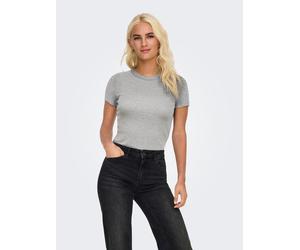 Kurzarmshirt ONLY "ONLVAL - Basic-Shirt mit Stretchkomfort für jeden Tag", Damen, Gr. XS, grau (light grau melange), Jersey, Obermaterial: 95% Baumwolle, 5% Elasthan, unifarben, regular fit, Rundhals,