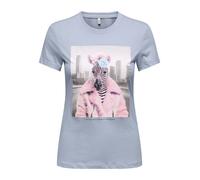 Kurzarmshirt ONLY "ONLVIBE LIFE S/S GLASSES TOP BOX JRS", Damen, Gr. S, soft chambray print:vibe zebra big city, Jersey, Obermaterial: 100% Baumwolle, regular fit normal, Rundhals, Shirts, Baumwolle,