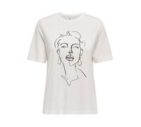 Kurzarmshirt ONLY "ONLVIOLET LIFE S/S BOXY TOP BOX JRS", Damen, Gr. S (36), cloud dancer detail:pearl earring, Jersey, Obermaterial: 100% Baumwolle, bedruckt, regular fit, Rundhals, Shirts (43556026-S