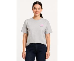 Kurzarmshirt ONLY "ONLVIVVI LIFE S/S LOVELY TOP JRS", Damen, Gr. M, grau (light grau melange print:college bear), Jersey, Obermaterial: 100% Baumwolle, regular fit normal, Rundhals, Shirts, Baumwolle,