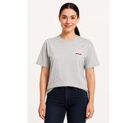 Kurzarmshirt ONLY "ONLVIVVI LIFE S/S LOVELY TOP JRS", Damen, Gr. XS, grau (light grau melange print:college bear), Jersey, Obermaterial: 100% Baumwolle, regular fit normal, Rundhals, Shirts (87953753-
