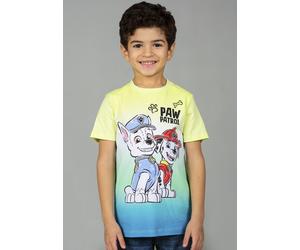 Kurzarmshirt PAW PATROL "Paw Patrol", Jungen, Gr. 128, bunt (sunny life), Jersey, Obermaterial: 100% Baumwolle, Basic, regular fit hüftbedeckend, Rundhals, abgesteppte Kante, Shirts, mit großem Frontm