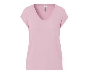 Kurzarmshirt PIECES "PC BILLO", Damen, Gr. M, rosa (roseate spoonbill detail:gold lurex), Jersey, Obermaterial: 85% Viskose, 10% metallisierte Fasern, 5% Elasthan, Glitzermuster, bequem normal, Rundha