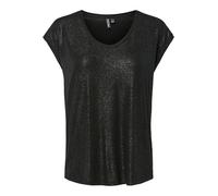 Kurzarmshirt PIECES "PCALICE SS GLITTER TEE JRS NOOS BC", Damen, Gr. M, schwarz detail:glitter silber, Jersey, Obermaterial: 95% Viskose, 5% Elasthan, regular fit normal, tiefer Rundhals, Shirts, Visk