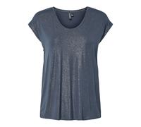 Kurzarmshirt PIECES "PCALICE SS GLITTER TEE JRS NOOS BC", Damen, Gr. XL, ombre blau detail:glitter silber, Jersey, Obermaterial: 95% Viskose, 5% Elasthan, regular fit normal, tiefer Rundhals, Shirts,