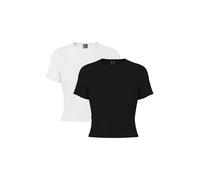 Kurzarmshirt PIECES "PCAMELIA BABY TEE 2-PACK JRS NOOS BC", Damen, Gr. S, schwarz pack:2 pack schwarz, hellweiß, Jersey, Obermaterial: 95% Baumwolle, 5% Elasthan, unifarben, eng taillenbedeckt, Rundha
