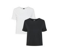 Kurzarmshirt PIECES "PCAMIRA SS TEE 2-PACK NOOS BC", Damen, Gr. M, weiß (schwarz pack:2 pack hellweiß, schwarz), Jersey, Obermaterial: 60% Baumwolle, 40% Polyester, unifarben, regular fit normal, Rund