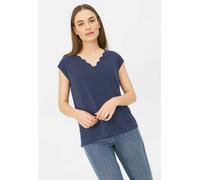 Kurzarmshirt PIECES "PCKAMALA LACE V-NECK TEE JRS NOOS BC", Damen, Gr. XL, blau (ombre blau), Jersey, Obermaterial: 73% Modal, 27% Polyester, unifarben, relaxed fit normal, V-Ausschnitt, Shirts (44074