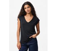 Kurzarmshirt PIECES "PCKAMALA TEE NOOS BC", Damen, Gr. M, schwarz, Single Jersey, Obermaterial: 73% Modal, 27% Polyester, unifarben, regular fit normal, V-Ausschnitt, Shirts, Materialmix, regular fit