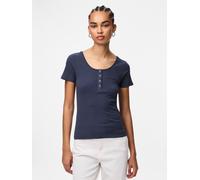 Kurzarmshirt PIECES "PCKITTE SS TOP NOOS BC", Damen, Gr. L, blau (ombre blau), Rippware, Obermaterial: 95% Baumwolle, 5% Elasthan, unifarben, slim fit normal, Rundhals, Shirts Kurzarmshirt, Baumwollmi