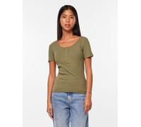 Kurzarmshirt PIECES "PCKITTE SS TOP NOOS BC", Damen, Gr. S, deep lichen grün, Rippware, Obermaterial: 95% Baumwolle, 5% Elasthan, unifarben, slim fit normal, Rundhals, Shirts Kurzarmshirt, Baumwollmis