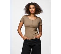 Kurzarmshirt PIECES "PCKITTE SS TOP NOOS BC", Damen, Gr. S, fossil, Rippware, Obermaterial: 95% Baumwolle, 5% Elasthan, unifarben, slim fit normal, Rundhals, Shirts, Baumwollmischung, slim fit (190228