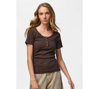 Kurzarmshirt PIECES "PCKITTE SS TOP NOOS BC", Damen, Gr. XL, hot fudge, Rippware, Obermaterial: 95% Baumwolle, 5% Elasthan, unifarben, slim fit normal, Rundhals, Shirts, Baumwollmischung, slim fit (85