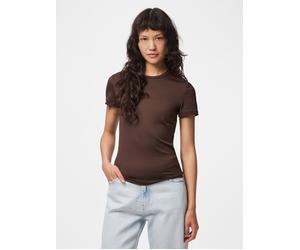Kurzarmshirt PIECES "PCLULA SS TEE JRS NOOS", Damen, Gr. M, braun (hot fudge), Jersey, Obermaterial: 90% Nylon, 10% Elasthan, unifarben, normal, Rundhals, Shirts, Materialmix (47455016-M) hot fudge