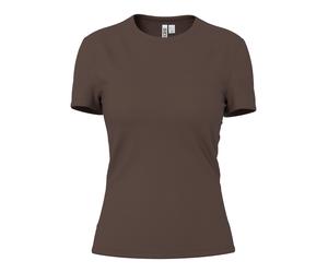 Kurzarmshirt PIECES "PCLULA SS TEE JRS NOOS", Damen, Gr. XL, braun (hot fudge), Jersey, Obermaterial: 90% Nylon, 10% Elasthan, unifarben, normal, Rundhals, Shirts, Materialmix (47455016-XL) hot fudge