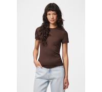 Kurzarmshirt PIECES "PCLULA SS TEE JRS NOOS", Damen, Gr. XS, braun (hot fudge), Jersey, Obermaterial: 90% Nylon, 10% Elasthan, unifarben, normal, Rundhals, Shirts, Materialmix (47455016-XS) hot fudge
