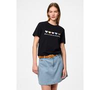 Kurzarmshirt PIECES "PCMARIA SS O-NECK TEE BC MM JRS", Damen, Gr. S, schwarz (schwarz print:multi hearts), Jersey, Obermaterial: 100% Baumwolle, bedruckt, Rundhals, Shirts Kurzarmshirt (98904603-S)