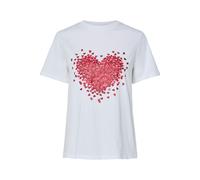 Kurzarmshirt PIECES "PCMARIA SS O-NECK TEE BC MM JRS", Damen, Gr. S, weiß (hellweiß print:rot hearts), Jersey, Obermaterial: 100% Baumwolle, bedruckt, Rundhals, Shirts Kurzarmshirt (41980104-S)
