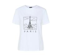 Kurzarmshirt PIECES "PCMARIA SS O-NECK TEE BC MM JRS", Damen, Gr. S, weiß (hellweiß print:schwarz eiffel), Jersey, Obermaterial: 100% Baumwolle, bedruckt, Rundhals, Shirts Kurzarmshirt (24472611-S)