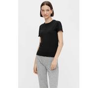 Kurzarmshirt PIECES "PCNICCA SS O-NECK TOP KAC BFD", Damen, Gr. M (38), schwarz, Jersey, Obermaterial: 75% Viskose, 20% Polyester, 5% Elasthan, unifarben, normal, Rundhals, gewellter Abschluss, Shirts